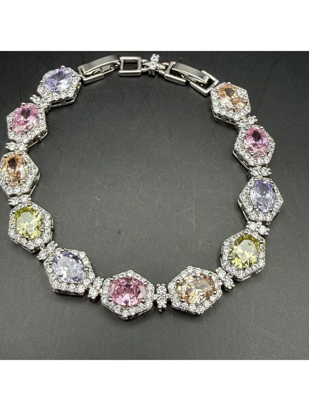 candy+clover elite pastel multicolor halo 14k white gold plated bracelet